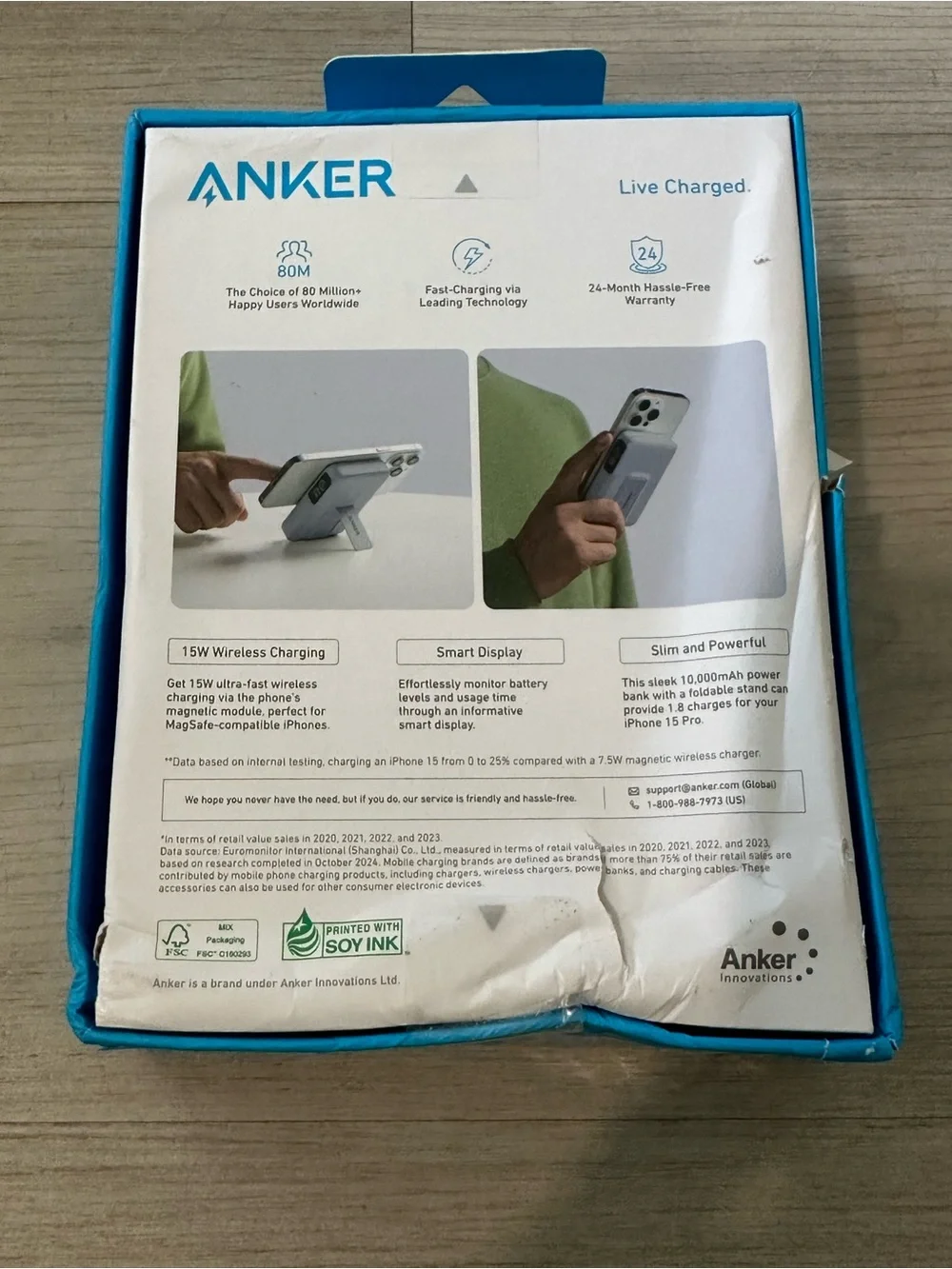 Anker MagGo Power Bank 10K Blue Qi2 15W MagSafe Charger A1654 New Open Box